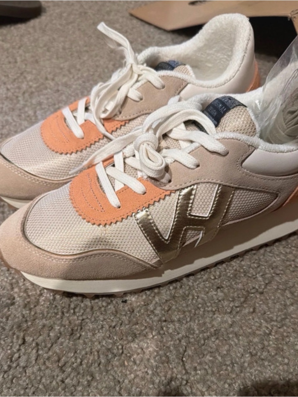 Vintage Havana Neutral & Peach Runner Sneakers with Metallic Accent